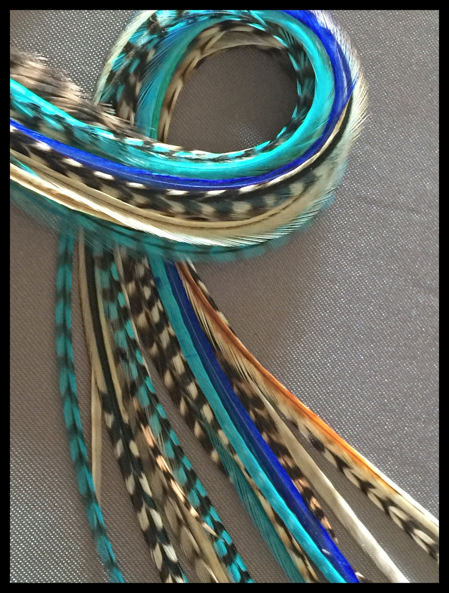 Hair Feather Extensions Aqua Turquoise Earth Feather Blend 