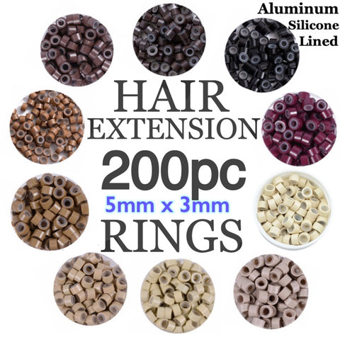 Hair Extension MicroBead RINGS 200pc Silicone Lined Size 5 x 3mm