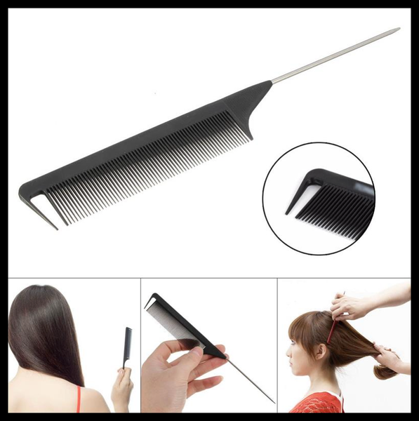 Hair Comb Black Fine Tooth with Rat Tail Anti-Static 22cm Styling Tool