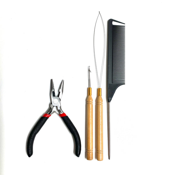 Hair Extension Tool Kit COMPLETE KIT Hair Tools Hook Loop Threader Plier 5x3mm Microbead Rings