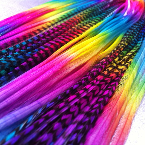 Rainbow Solid and Grizzly Feathers X - XXL
