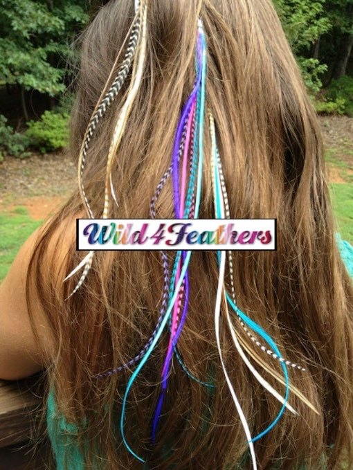  Feather Hair Extensions Bundle of 40 hair feathers in natural  brown and ginger with turquoise colors plus loop tool and beads : Beauty &  Personal Care